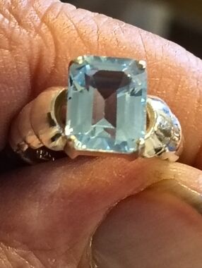 Vintage Radiant Cut Blue Topaz Solitaire Ring in Sterling Silver Size 5.5 Signed